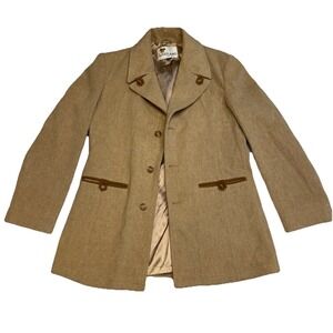 VTG Lakeland Wool Blazer 44L Long Tall England Countrywear Leather Suede Flaws*